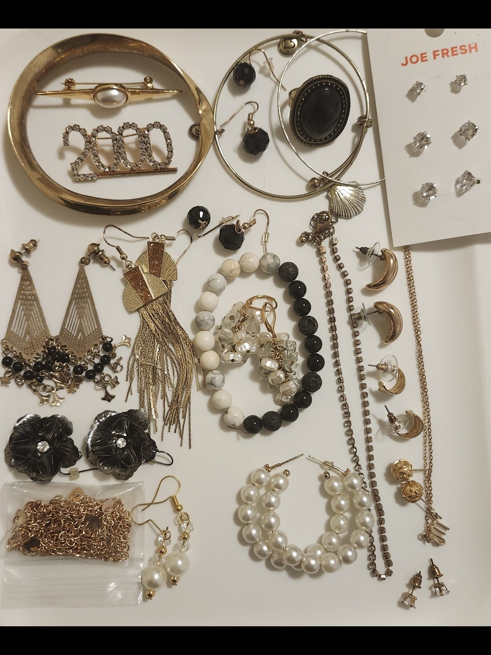 Pearl, Gold Tone And Black Enamel Jewelry Lot